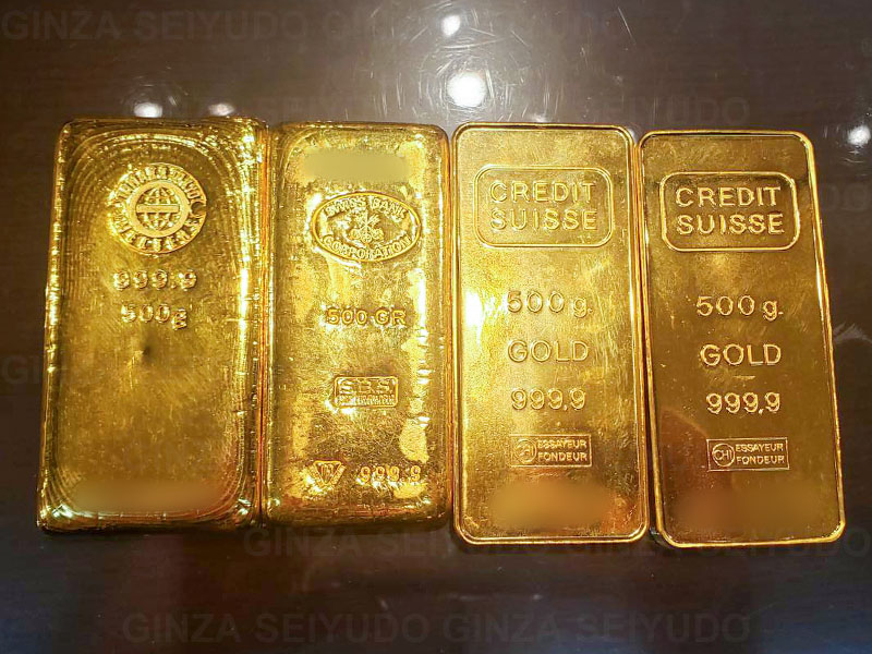 田中貴金属、スイスバンク(SWISS BANK)、クレディ・スイス(CREDIT SUISS)の500gインゴット計4本を小分け加工し、一部をお買い取り 実績写真